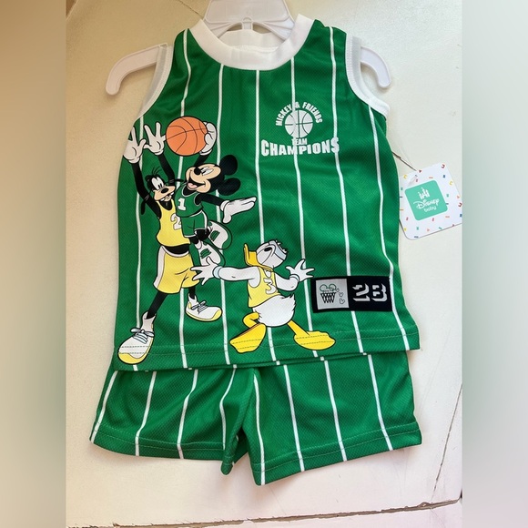 Disney Green Mickey & Friends Tank Top and Shorts Set Basketball - Picture 1 of 2